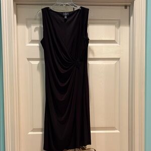 American Living Elegant Black Draped Midi Dress with Beaded Detail